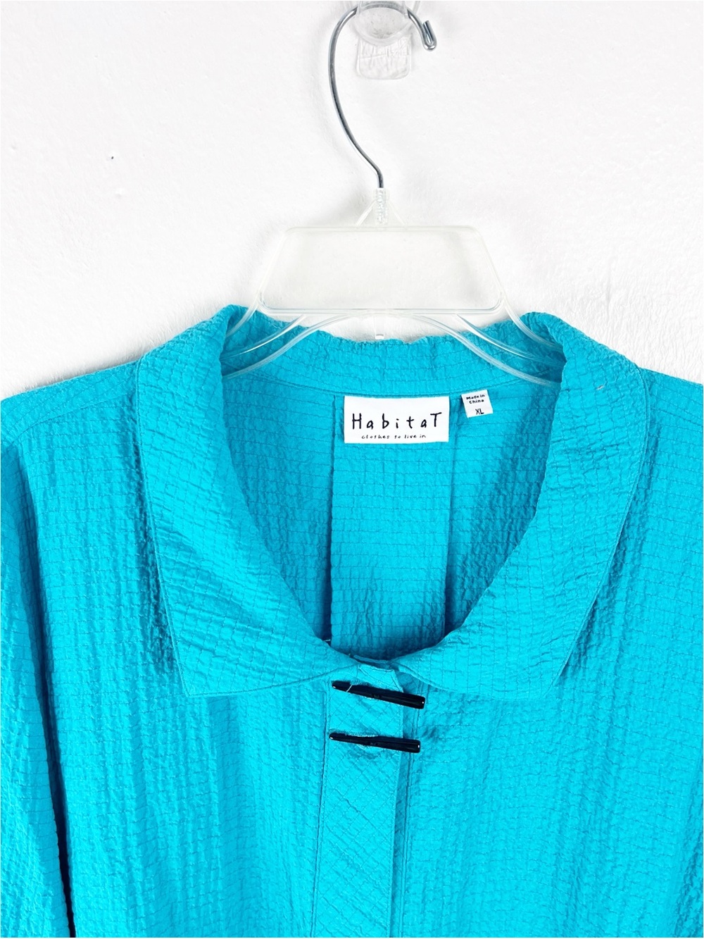 HABITAT Aqua Turquoise Long Sleeves Textured Button Top XL Artsy Casual Neutral - Picture 6 of 9